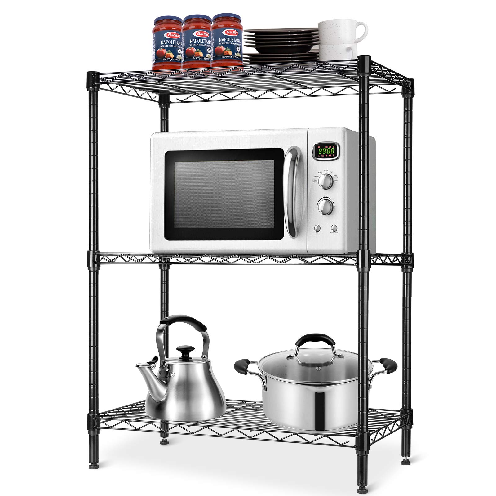 LEHOM 3-Tier Metal Storage Shelves - Adjustable Wire Shelving Unit for Laundry, Bathroom, Kitchen, Pantry & Closet Organization (23.23