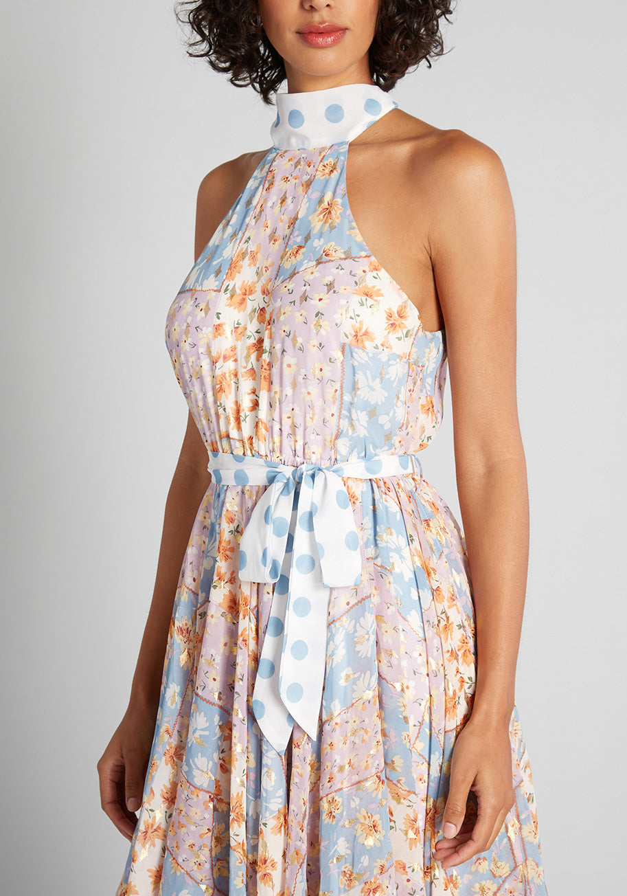 Stylish Patchwork Halter Dress for Women - Boho Chic Summer Maxi Dress for Beach, Vacation & Casual Outings