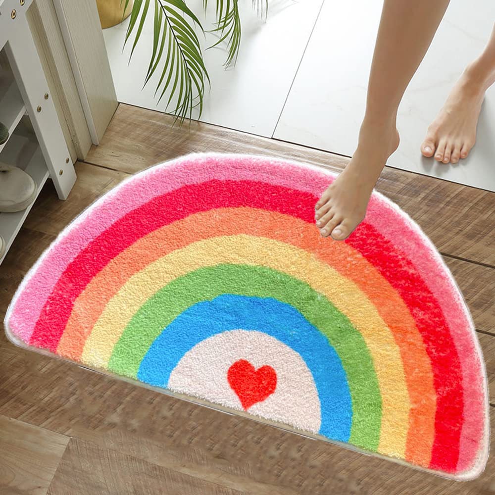 Non-Slip Rainbow Bathroom Rug - Super Soft Plush Microfiber Bath Mat, Washable & Highly Absorbent (40x80cm) for Bathroom, Shower, Laundry Room - Cute Rainbow Sugar Design for Home Decor & Safety
