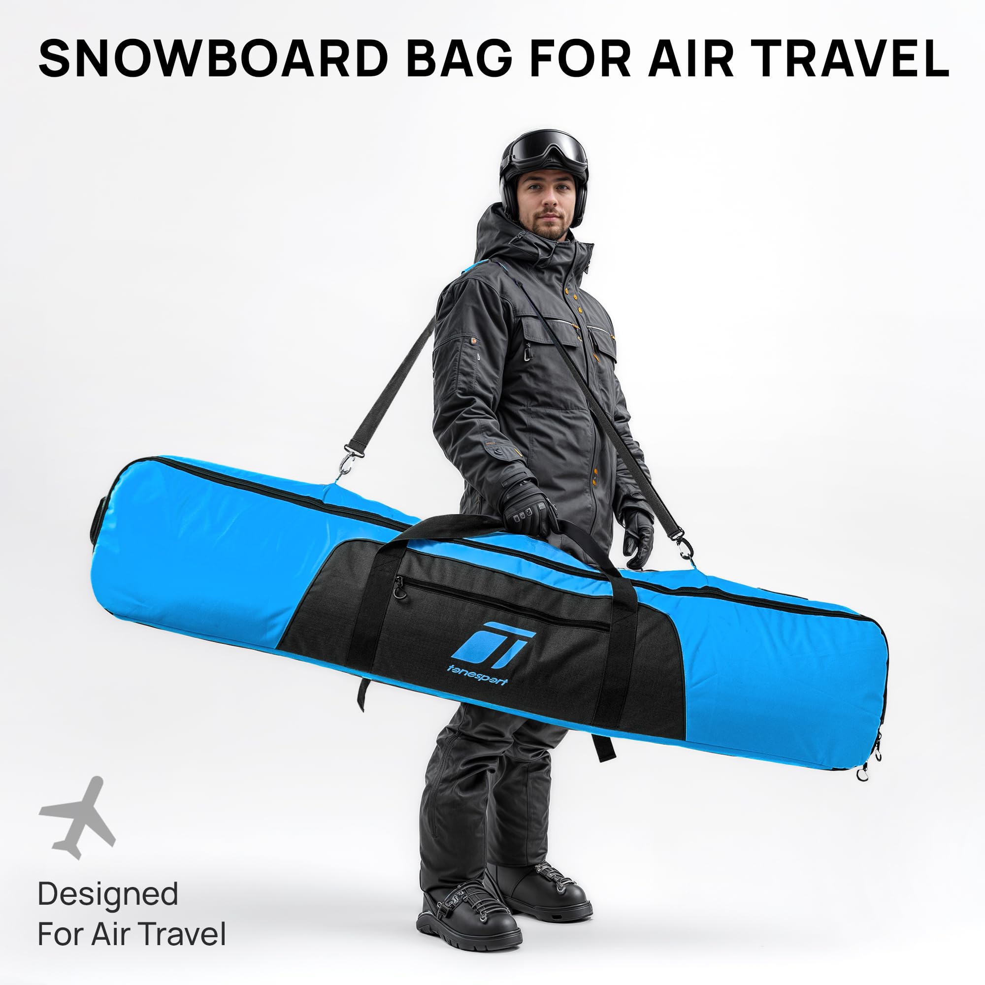 **Padded Waterproof Snowboard Travel Bag for Airplanes - Up to 165cm (65in) - Durable & Lightweight Snowboarding Gear for Flying, Storage & Protection**    *(Perfect for Air Travel, Mountain Trips & Long-Term Snowboard Storage - Fits Most Standard Snowboards)*