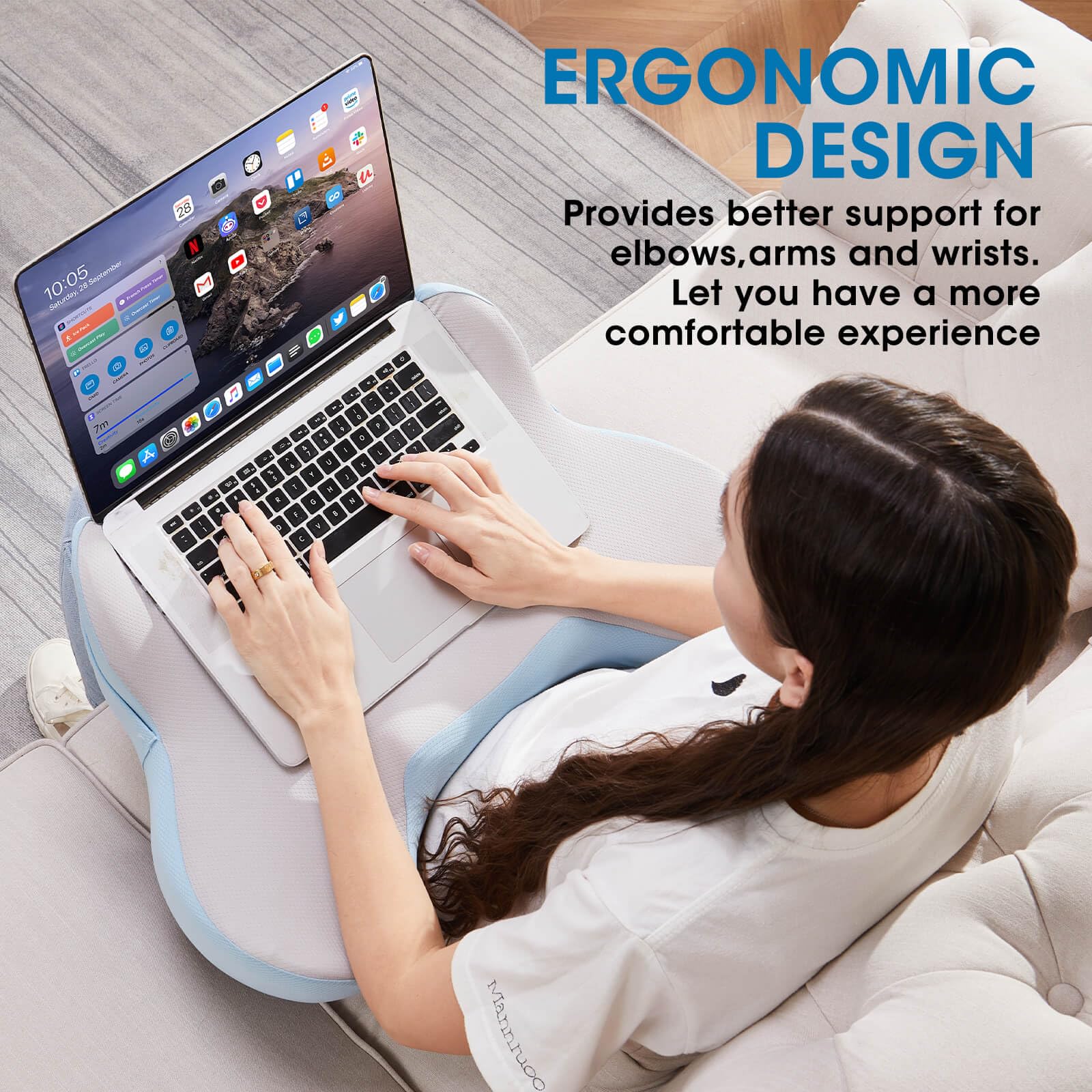 Ergonomic Lap Desk for Laptop with Soft Cushion - Portable Laptop Stand for Bed, Sofa & Travel - Adjustable Computer Workstation for Home Office, Dorm & Coffee Shop Use