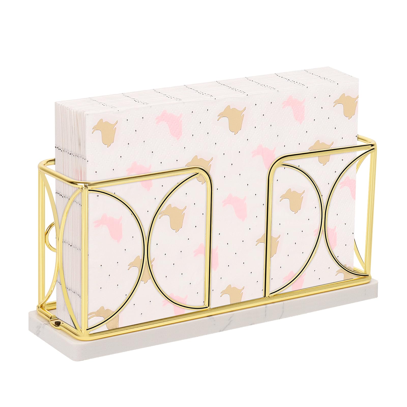 Winmien Marble Base Napkin Holder - Modern Metal Paper Towel Dispenser for Kitchen, Bathroom & Vanity - Elegant Gold 4 Inch Table Decor - Perfect for Dining, Entertaining & Home Decor