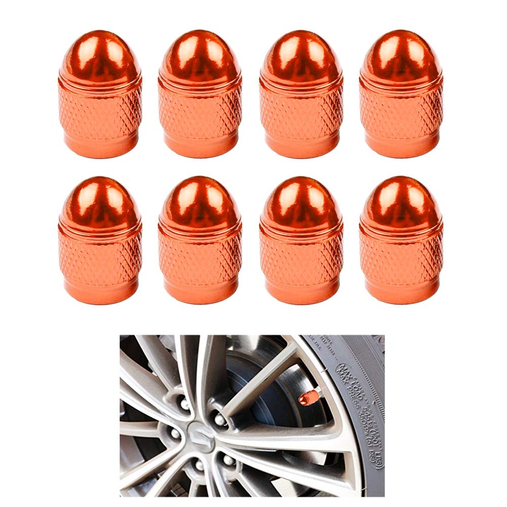 8 Pcs Aluminum Tire Stem Valve Air Caps - Orange Car, Bicycle & Motorcycle Wheel Valve Covers for Enhanced Protection & Style - Perfect for Road Trips, Commuting & Off-Road Adventures