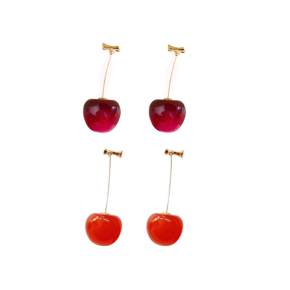 3D Red Cherry Drop Earrings - Cute Fruit Dangle Earrings for Women, Gold Plated Jewelry Gift for Birthday, Party, Wedding & Everyday Wear
