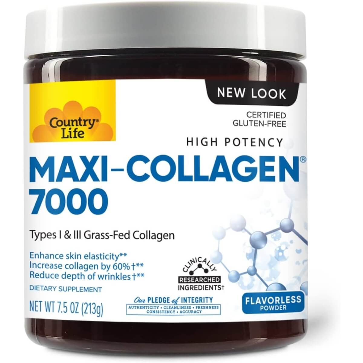 Country Life Maxi Collagen 7000 Powder - 7.5oz Hydrolyzed Collagen Peptides Supplement for Skin, Hair & Joint Support - Perfect for Smoothies, Coffee & Post-Workout Recovery