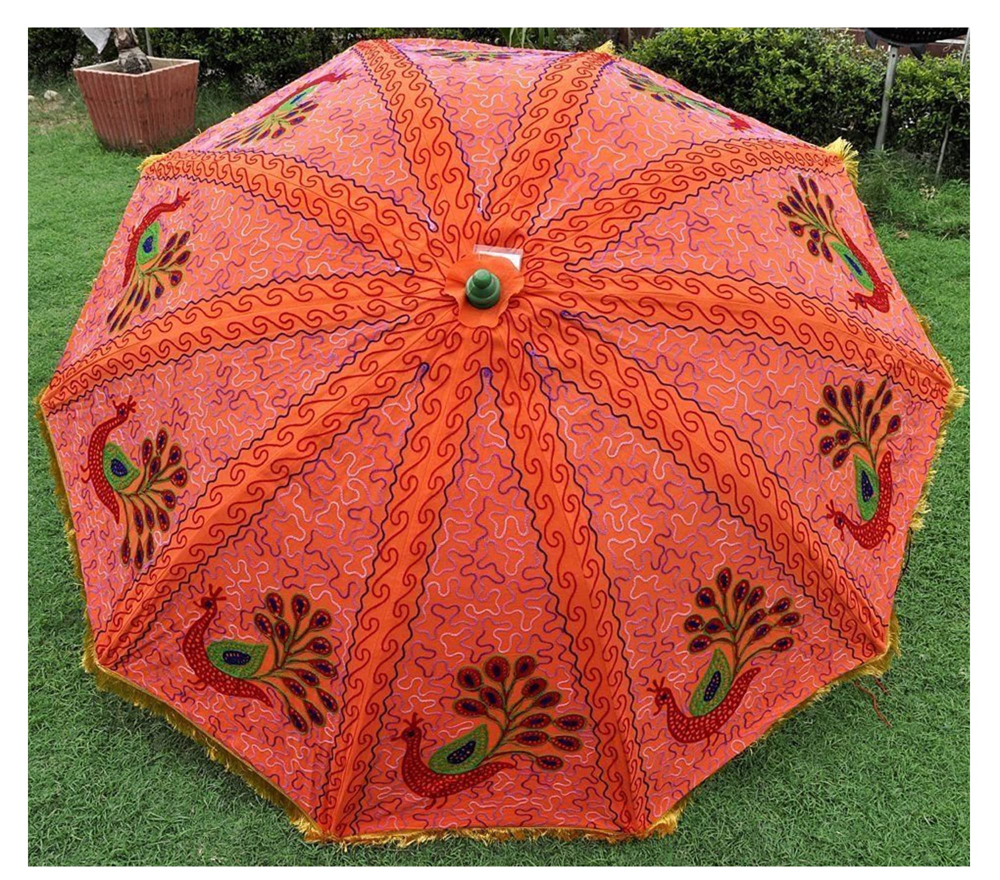 Indian Traditional Designer Colorful Wedding Parasol - Handmade Decorative Umbrella for Weddings, Festivals & Mehendi Decor (Orange) | Perfect for Outdoor Ceremonies, Photo Shoots & Cultural Events