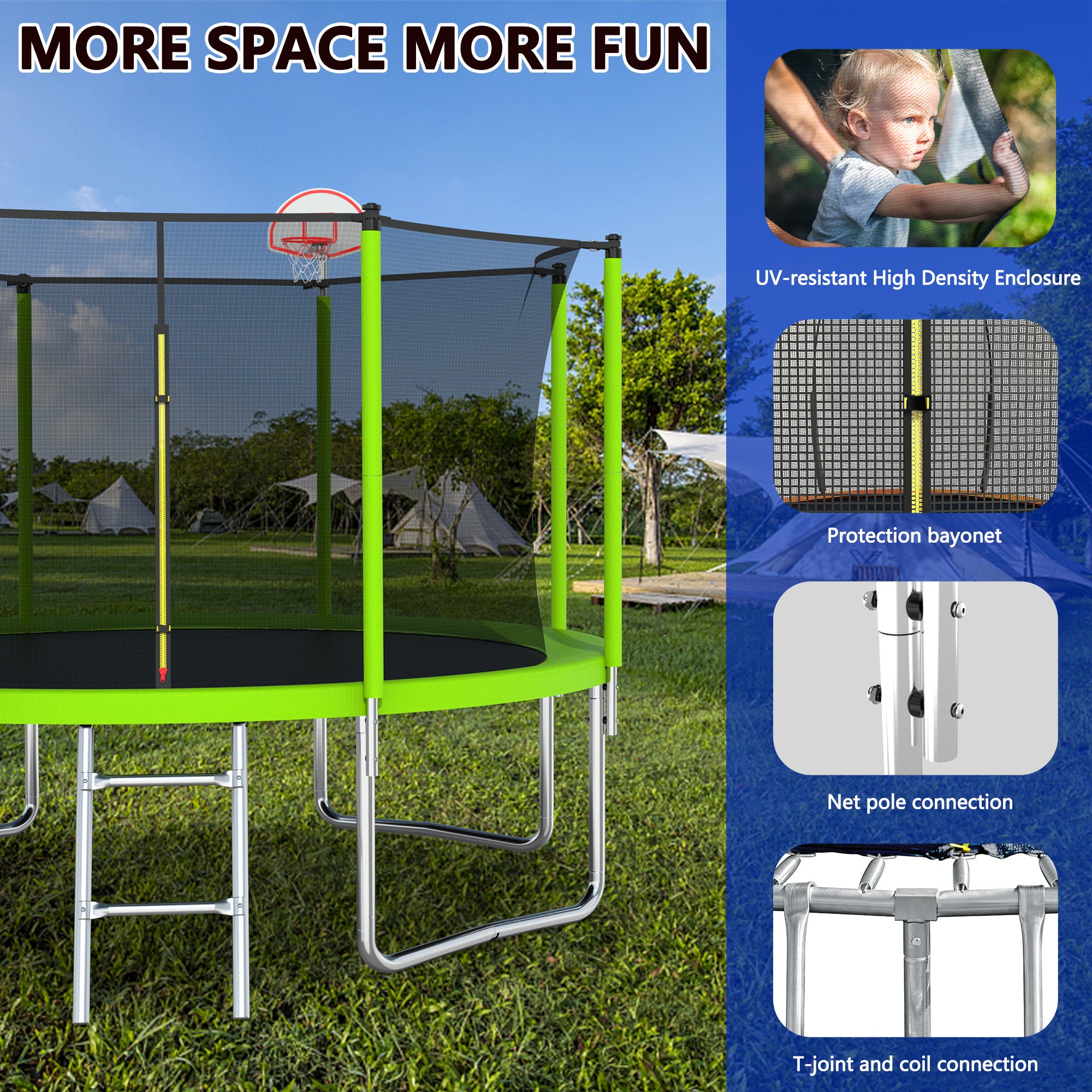 12FT Trampoline with Basketball Hoop & Safety Enclosure - Outdoor Trampoline for Kids & Adults - Backyard Fun, Exercise & Family Recreation - Includes Free Basketball Ball