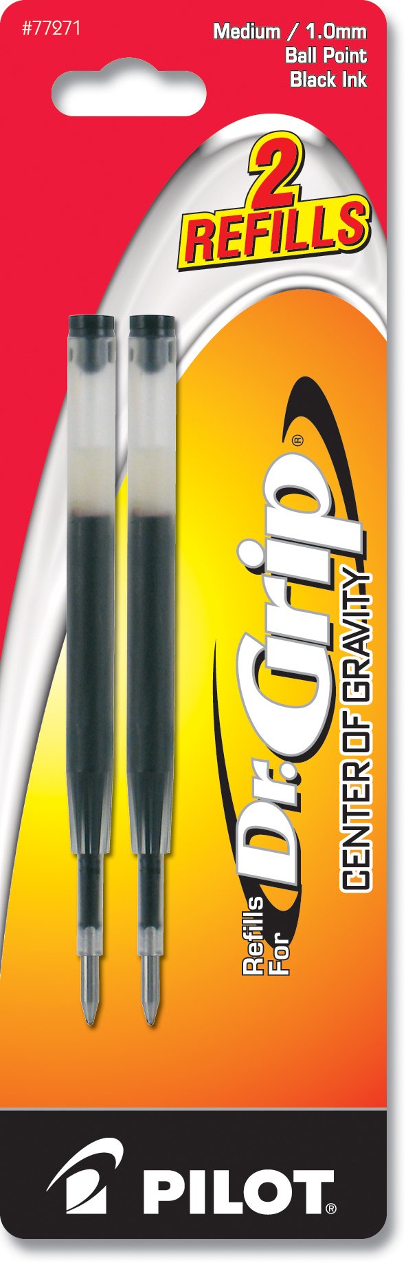 PILOT Dr. Grip Center of Gravity Ballpoint Pen Refills - Medium Point Black Ink (2-Pack) - Smooth Writing for Office, School & Everyday Use - Model 77271
