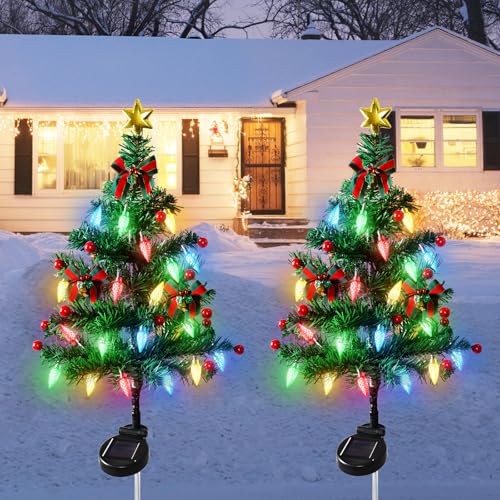 2 Pcs Solar Christmas Tree