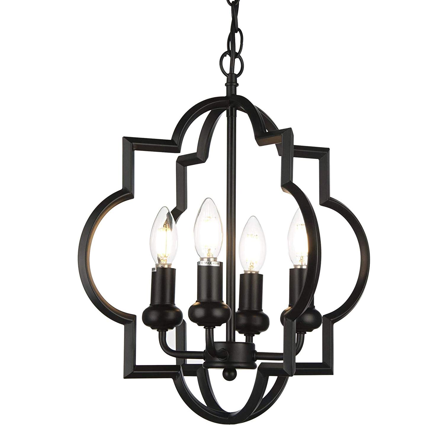 Riomasee 4-Light Black Farmhouse Chandelier - Vintage Foyer Lantern Pendant Light Fixture for Dining Room, Living Room, Entryway, Hallway & Kitchen Lighting | Perfect for Rustic Home Decor & Country Style Interiors