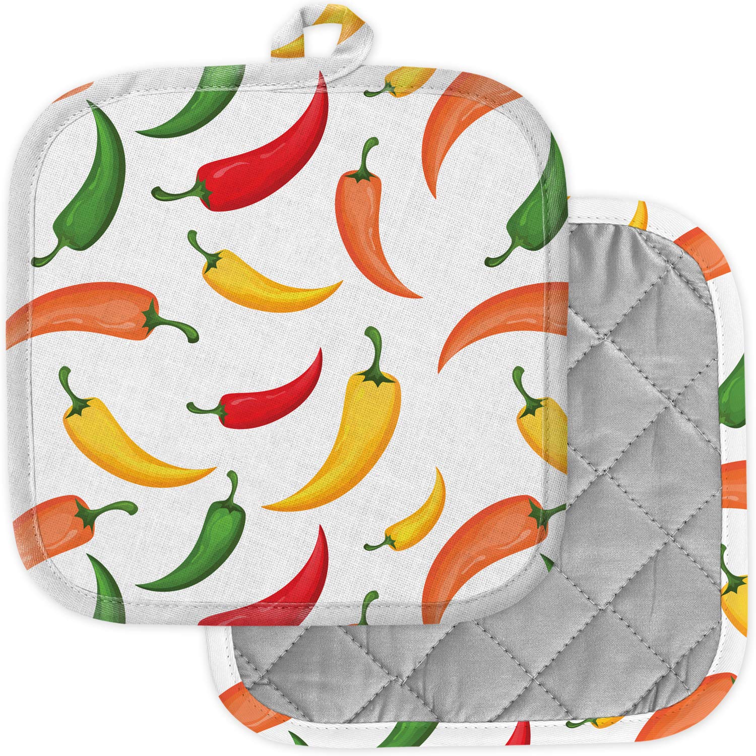 2 Pack Heat Resistant Kitchen Pot Holders - Washable Oven Mitts & Hot Pads for Cooking, Baking - Chili Pepper Design - Perfect for Grilling, Serving Hot Dishes & Protecting Countertops