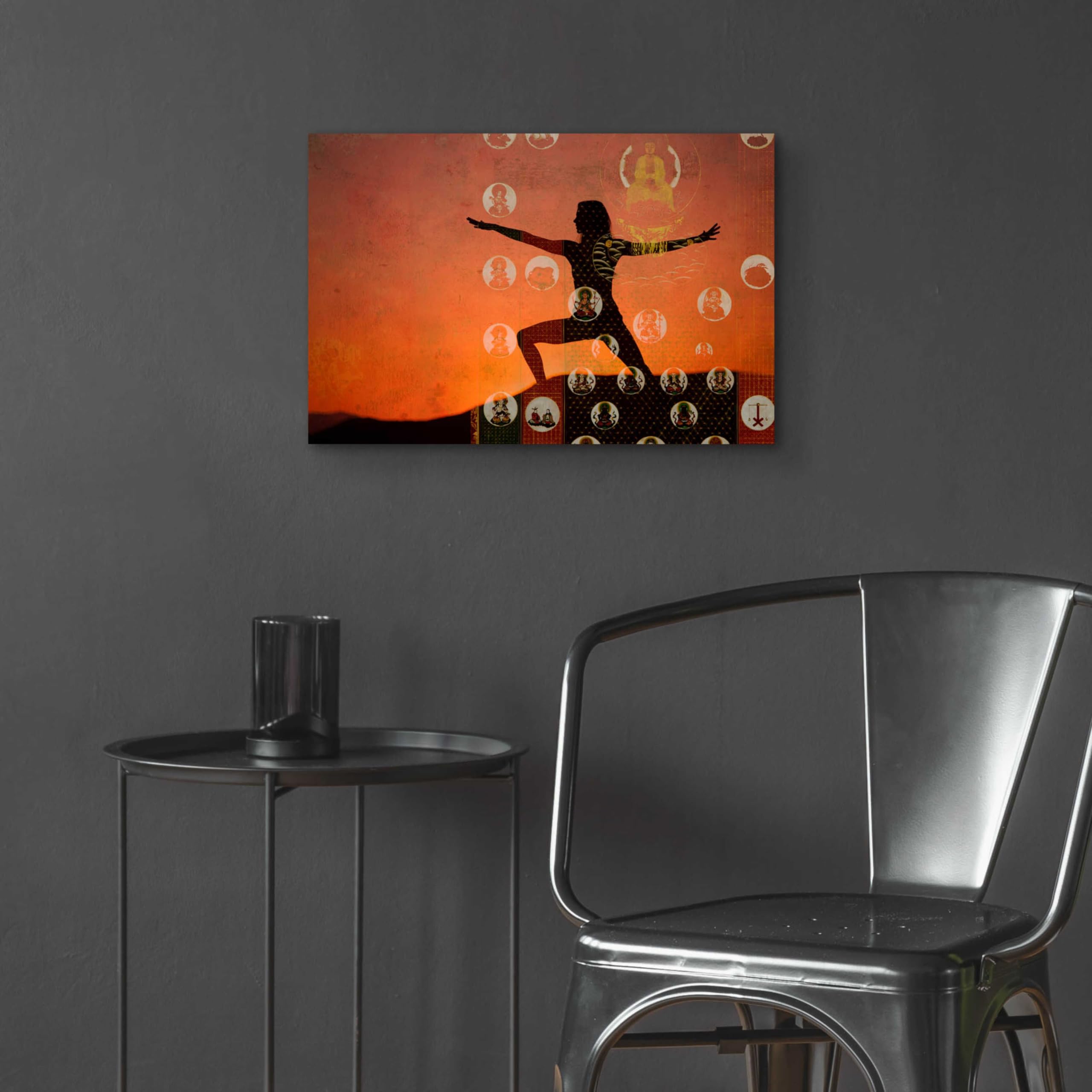 Elena Ray 'Sunrise Yoga Meditation' Acrylic Glass Wall Art - 24x16 Inches Modern Abstract Painting for Home Decor, Office & Meditation Spaces