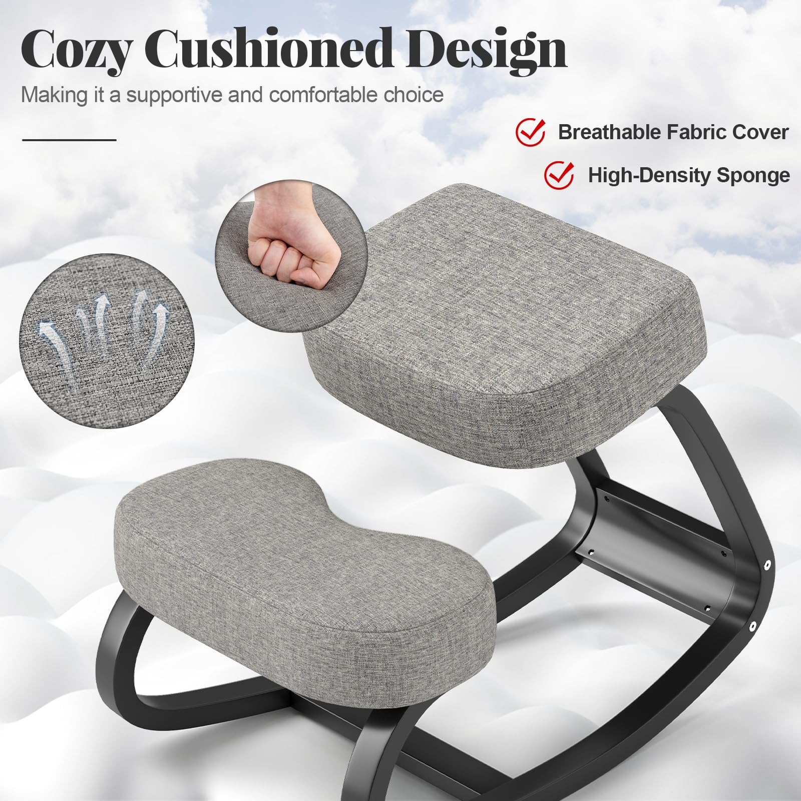Giantex Ergonomic Kneeling Chair with Padded Cushion - Adjustable Rocking Posture Chair for Back & Neck Pain Relief - Wooden Kneeling Desk Chair for Home Office, Meditation & Yoga - Perfect for Working, Studying & Relaxing