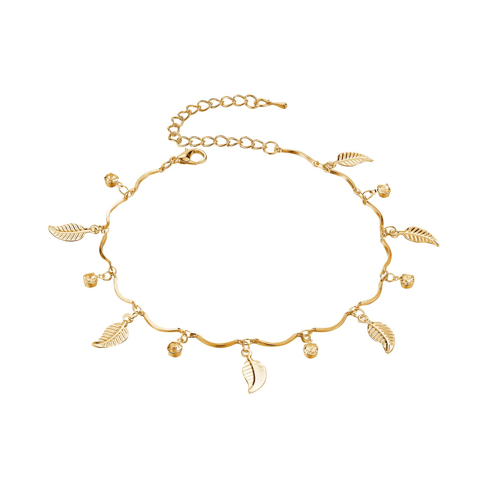 Sexy Gold Rhinestone Leaf Ankle Bracelet Set - Elegant Chain Pendant Foot Jewelry for Women | Perfect for Beach Parties, Date Nights & Summer Fashion (One Size, Pair)