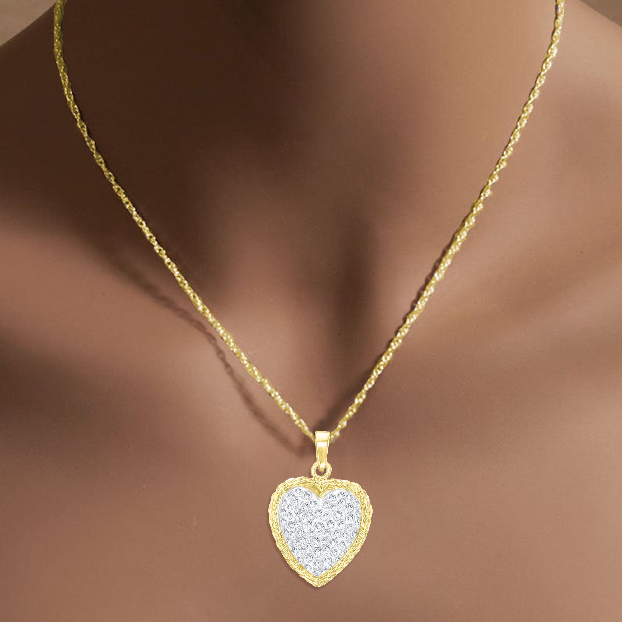 Diamond Encrusted Heart Pendant Necklace with Rope Outline - Elegant Jewelry Gift for Women, Perfect for Valentine's Day, Anniversary & Romantic Occasions
