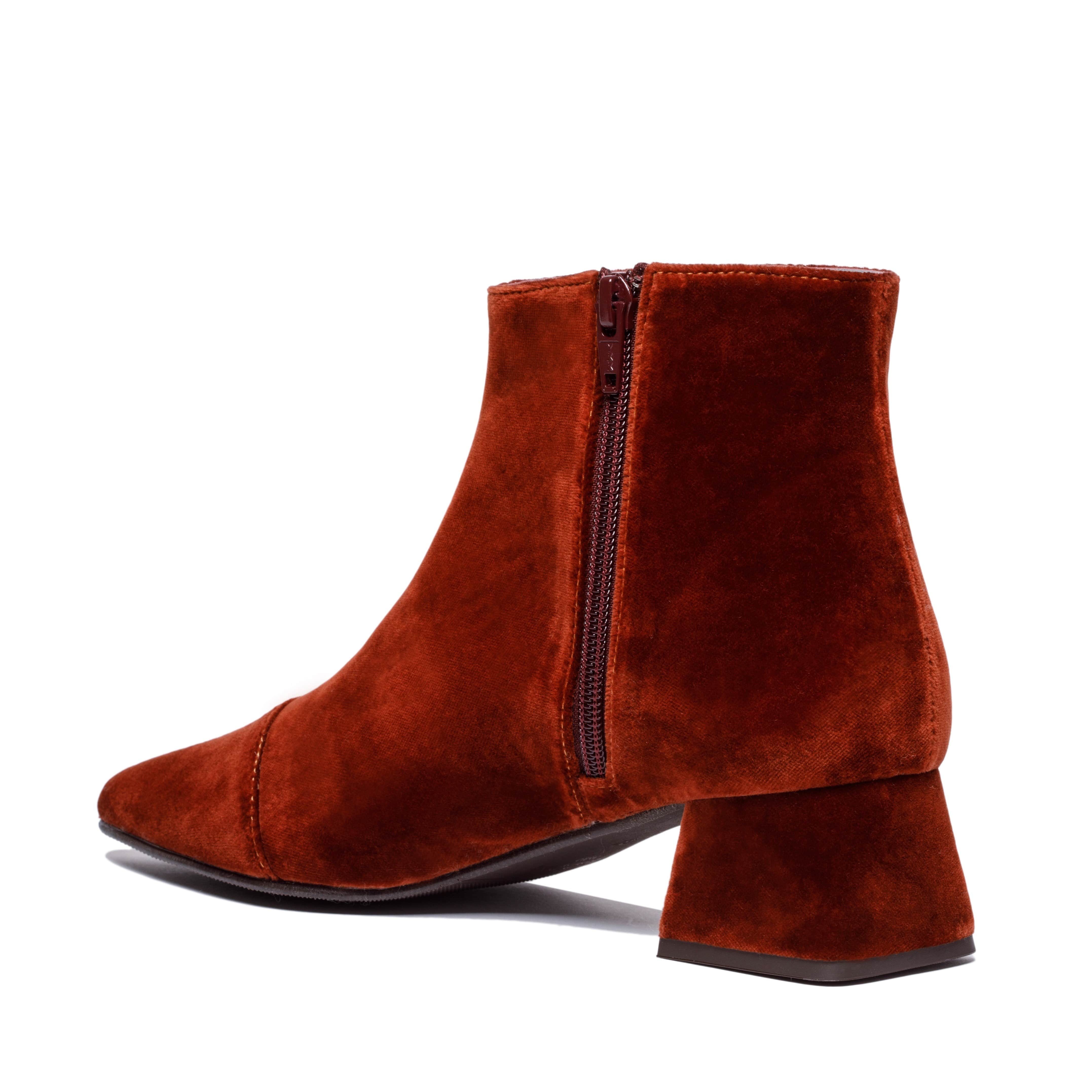Dahlia Vegan Velvet Ankle Boots for Women - Rust Brown Comfortable Fall Winter Booties | Perfect for Casual Outfits, Office Wear & Date Nights