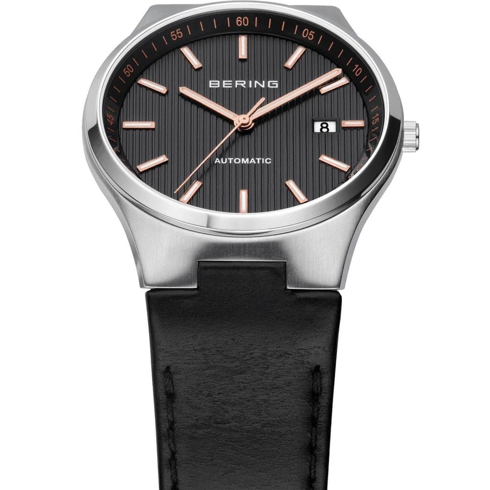 BERING 13641-402 Automatic Men's Watch - Stainless Steel Case with Black Leather Strap - Water Resistant & Durable for Business, Casual & Outdoor Activities