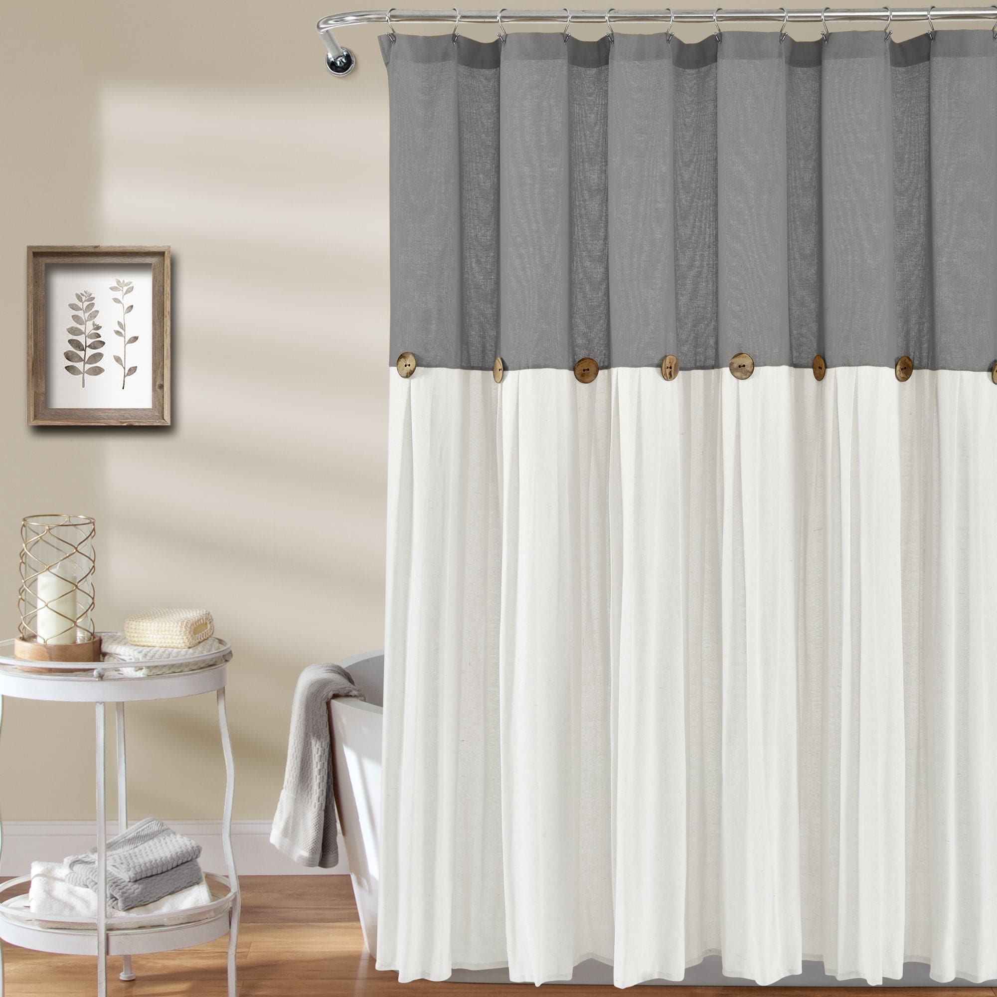 Linen Button Shower Curtain - Waterproof Bathroom Decor for Modern & Farmhouse Style - Perfect for Home, Apartment, and Spa Use