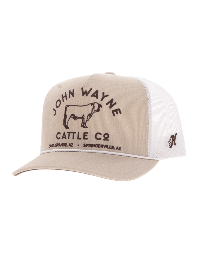 Hooey 2566T John Wayne 5-Panel Snapback Trucker Hat - Tan & White for Men | Western Style Cowboy Hat for Outdoor, Rodeo & Casual Wear