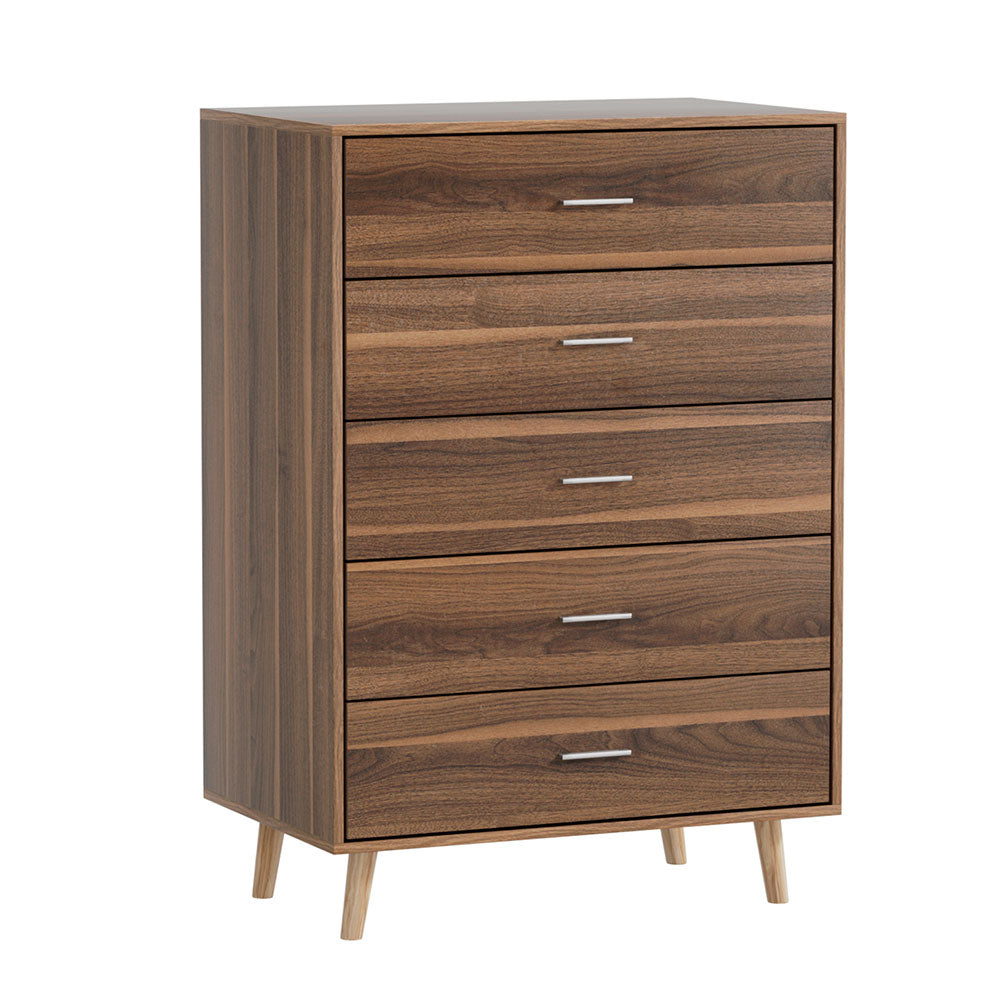 5-Drawer Chest in MIRI Walnut Finish - Stylish and Functional Storage for Bedroom, Living Room, or Office