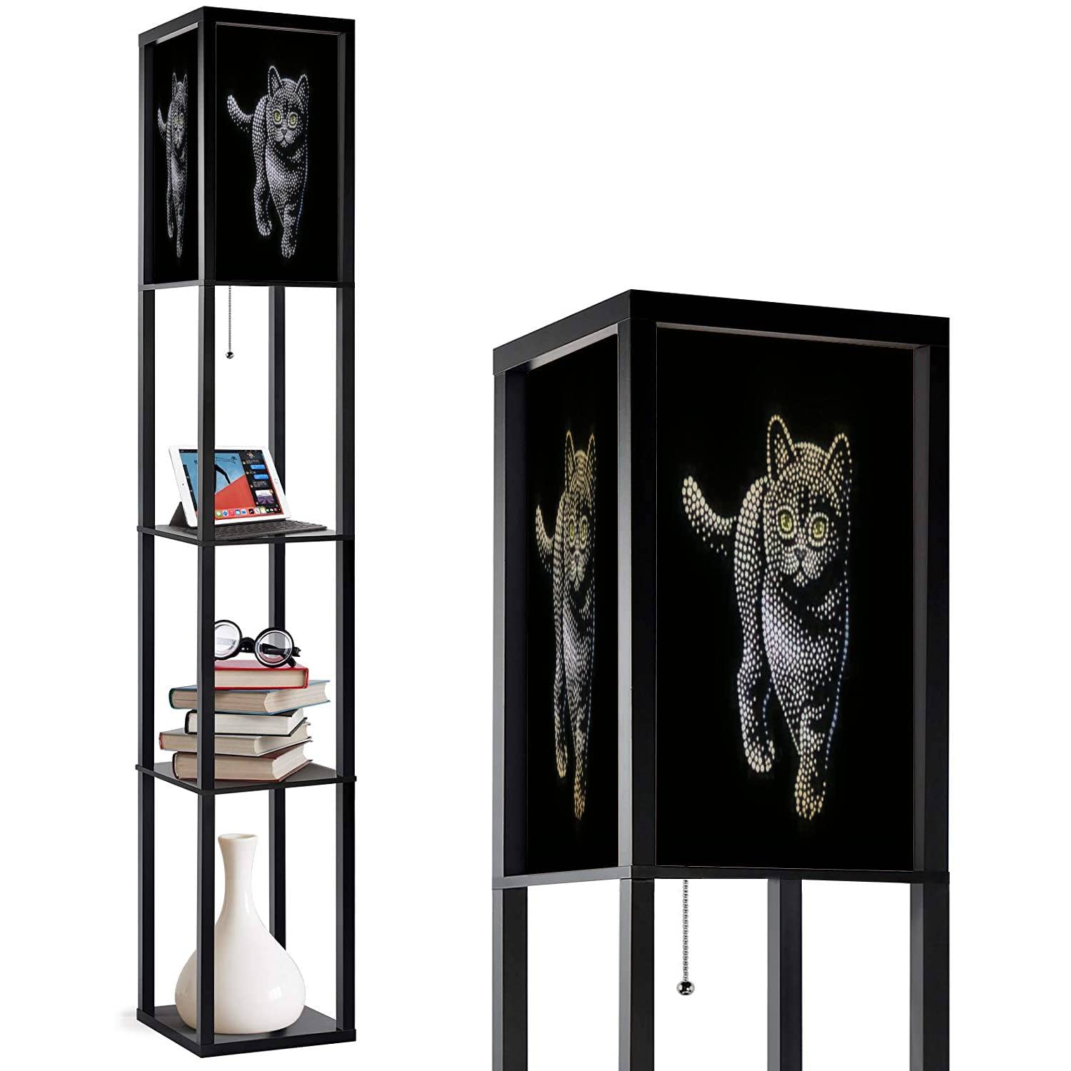 3-Tier Corner Floor Lamp with Adjustable Shelves - Tall LED Standing Lamp with 3 Color Temperatures (Warm/White/Cool) & Linen Lampshade - Modern Lighting for Living Room, Bedroom, Office - Perfect Reading Light & Space-Saving Storage Solution
