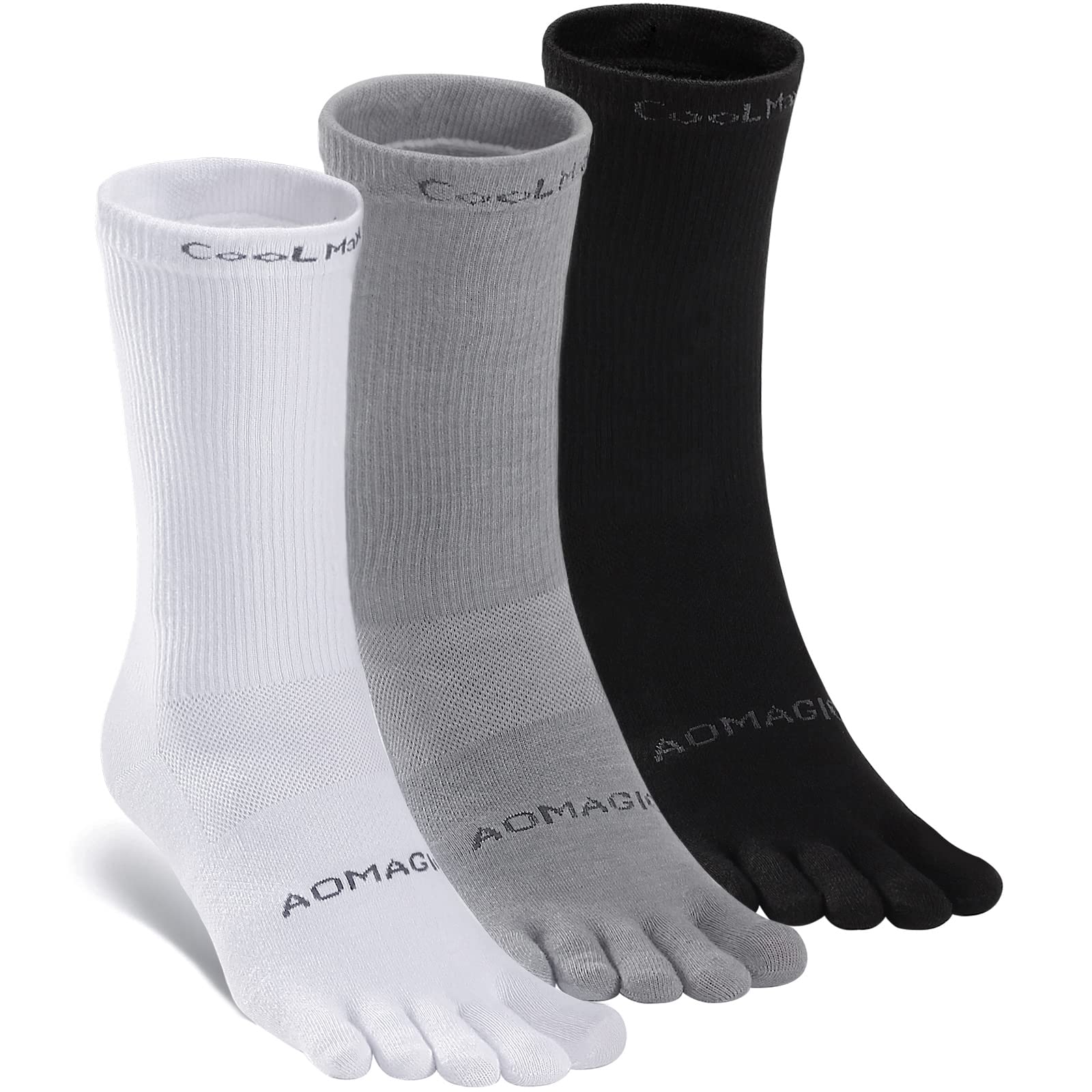 Breathable Coolmax Toe Socks for Men & Women - 5 Finger Athletic Running Socks - Lightweight Comfort Crew Socks (3-Pair Pack) - Perfect for Yoga, Gym Workouts & Outdoor Activities