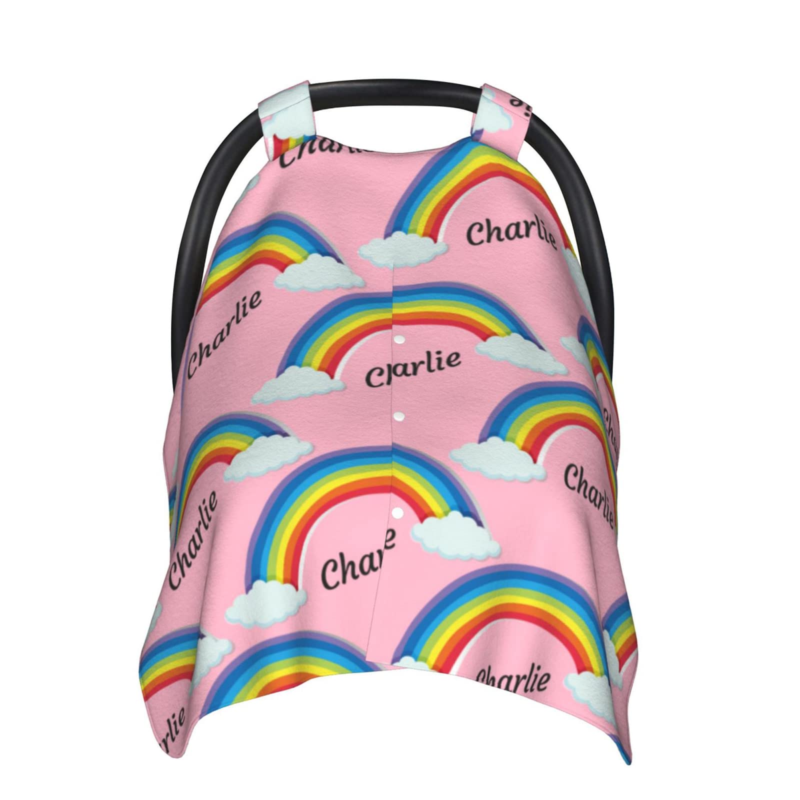 Custom Personalized Rainbow Pink Baby Car Seat Canopy with Name - Soft Minky Peekaboo Nursing Cover for Infant Girls - Perfect for Strollers, Breastfeeding & Newborn Protection