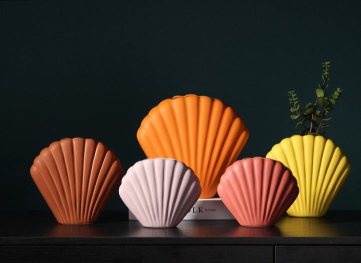Elegant Shell Floral Ceramic Vase - Handcrafted Home Decor for Living Room, Bedroom & Wedding Centerpieces - Perfect for Fresh Flowers, Boho Style & Coastal Decor