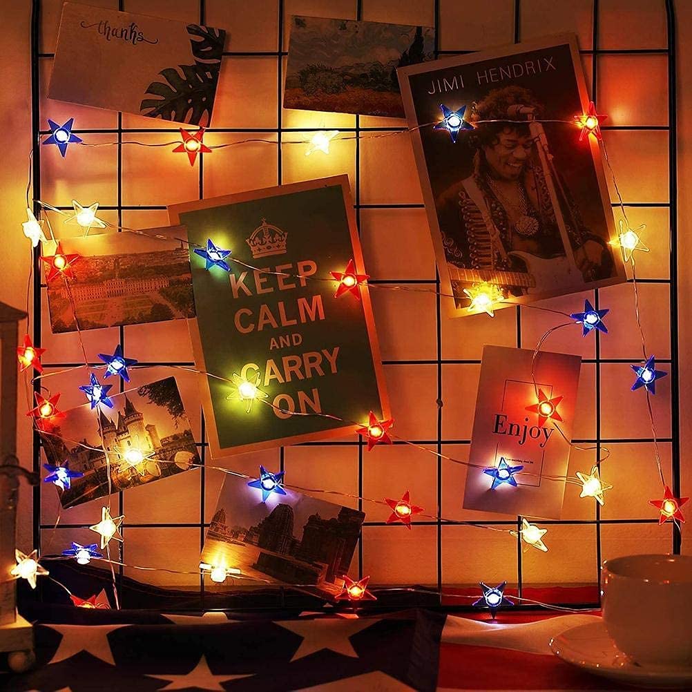 4th of July Patriotic Lights - 10FT 40LED Battery Operated String Lights with Remote Timer for Independence Day, Memorial Day & Christmas Decorations | Perfect for Home, Yard, Party & Outdoor Celebrations