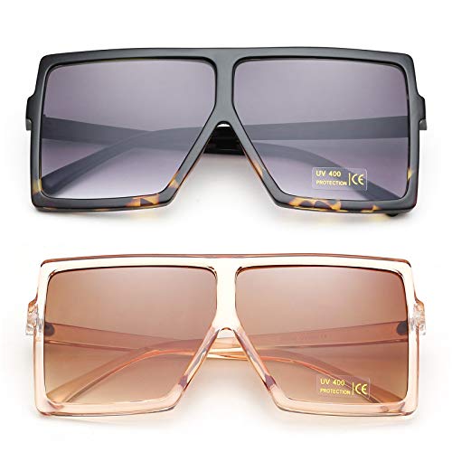Stylish Set of 2 Oversized Sunglasses for Women & Men - UV Protection Fashion Shades - Perfect for Beach, Driving & Outdoor Activities