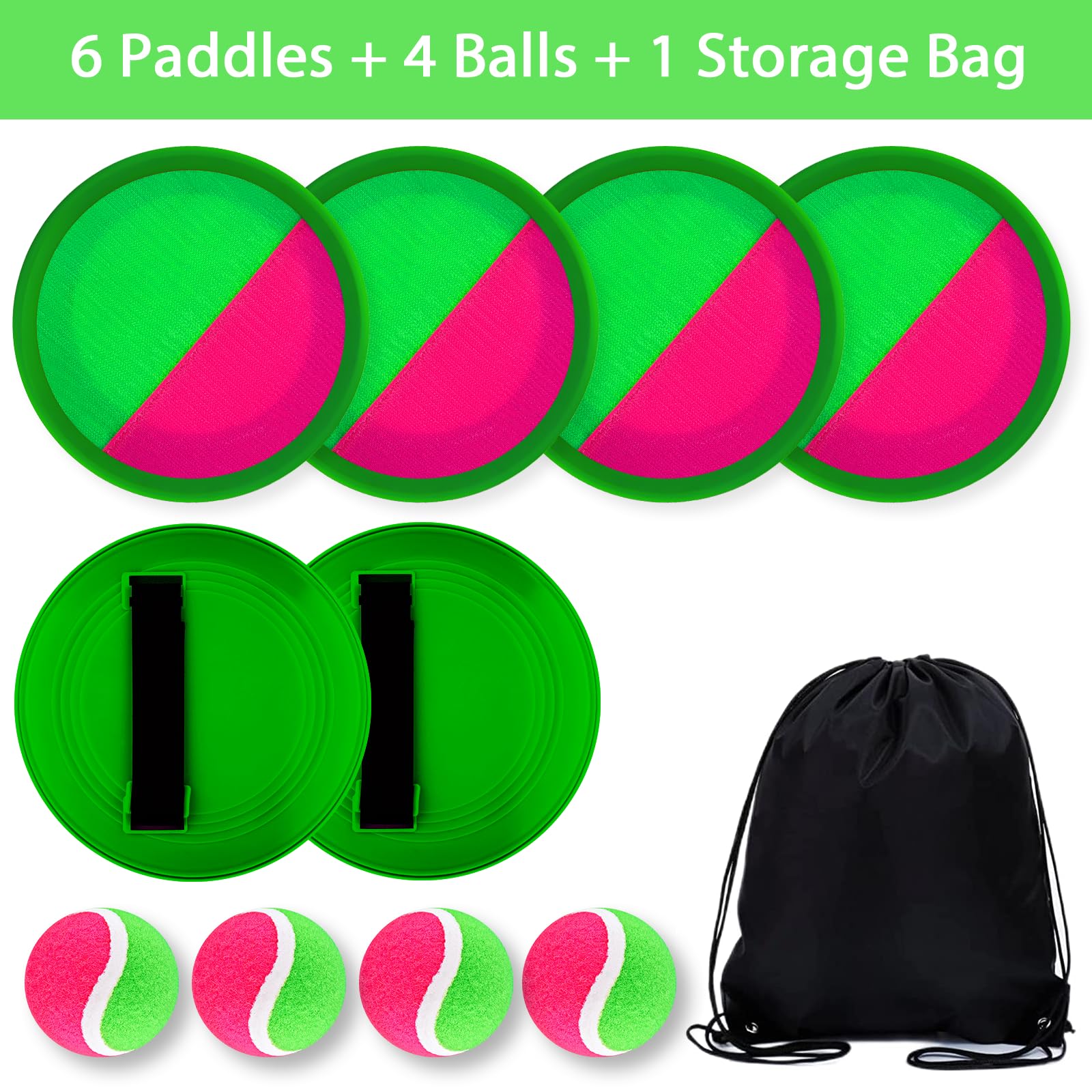 Morcheiong Toss and Catch Ball Game Set - 4/6 Paddles, 4 Balls & Storage Bag - Outdoor Beach Toys for Kids & Family Fun - Perfect for Backyard, Park, Beach and Picnic Activities