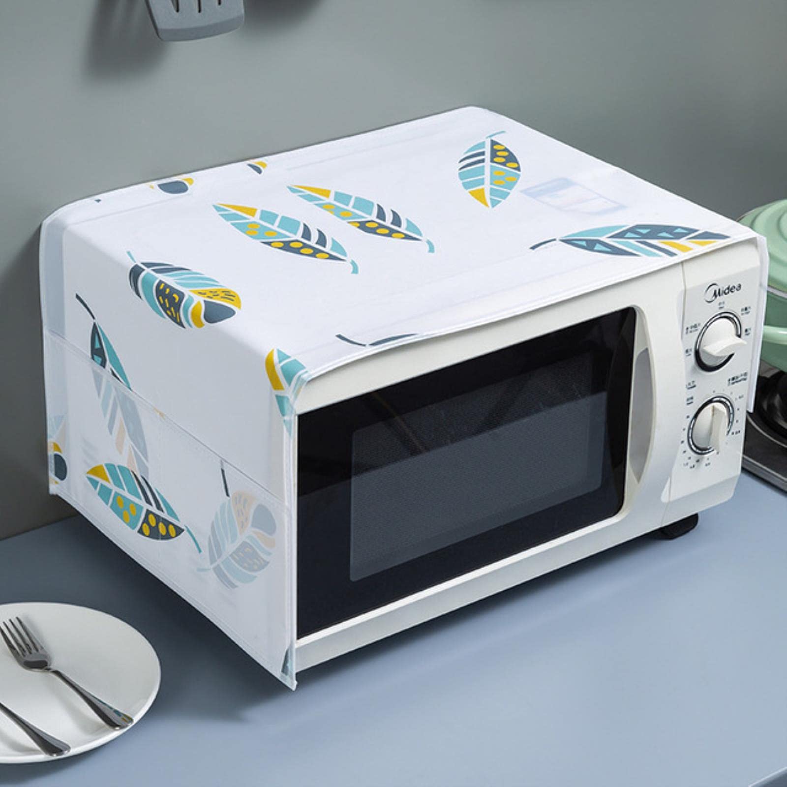 Waterproof Microwave Oven Cover - Grease & Dust Proof Storage Bag with Double Pockets - Perfect for Kitchen, Dorm, RV & Office Use