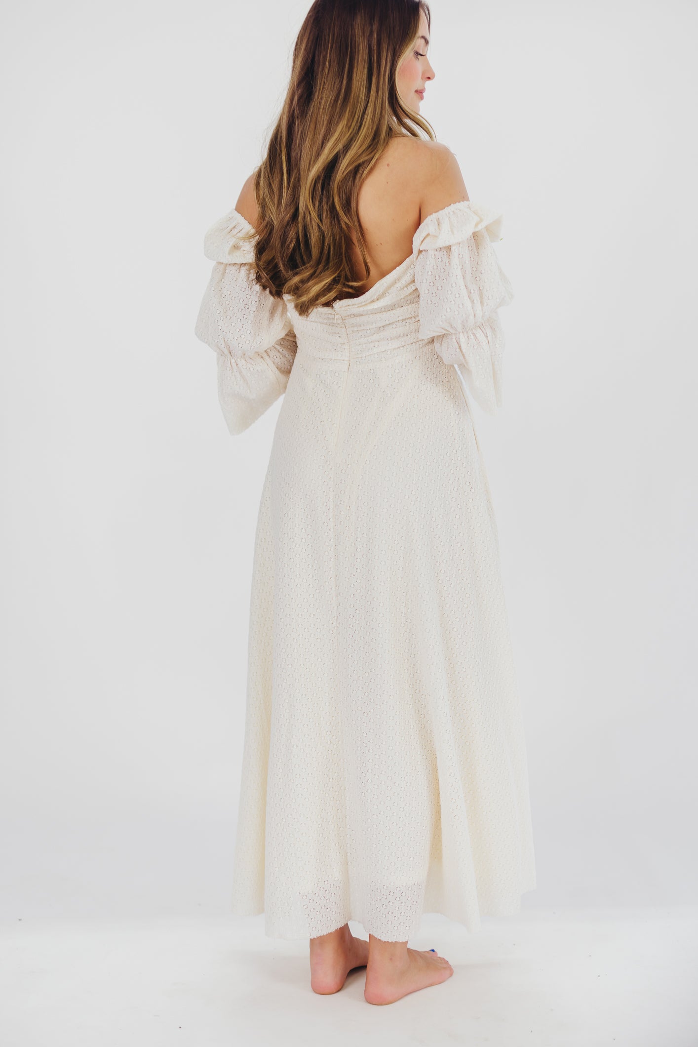 Corrine Tiered Sleeve Maxi Dress with Pockets in Ivory Cream - Bump Friendly Maternity Dress for Pregnancy, Nursing & Postpartum - Perfect for Baby Showers, Beach Vacations & Summer Weddings