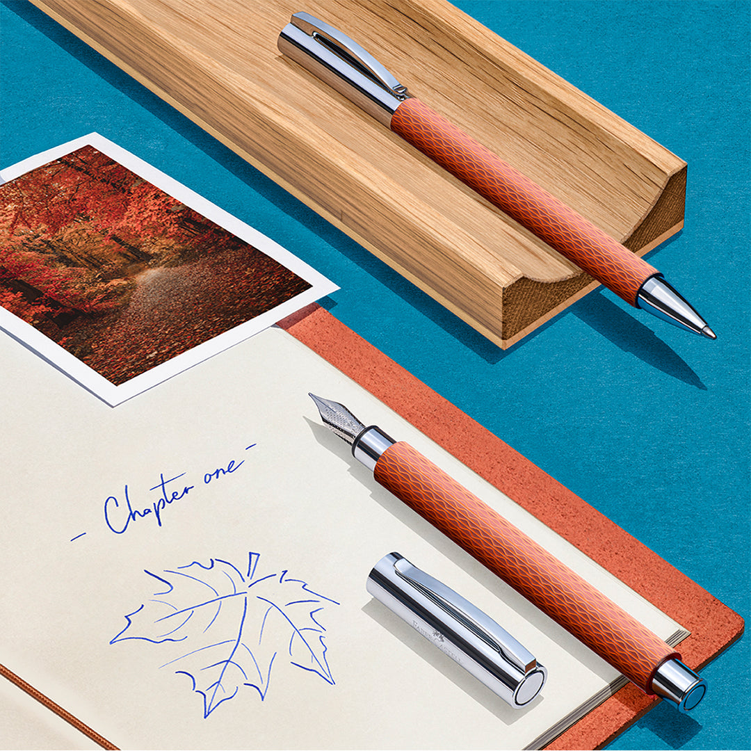 Faber-Castell Ambition OpArt Fountain Pen - Premium Writing Instrument with Autumn Leaves Design for Calligraphy, Journaling & Office Use