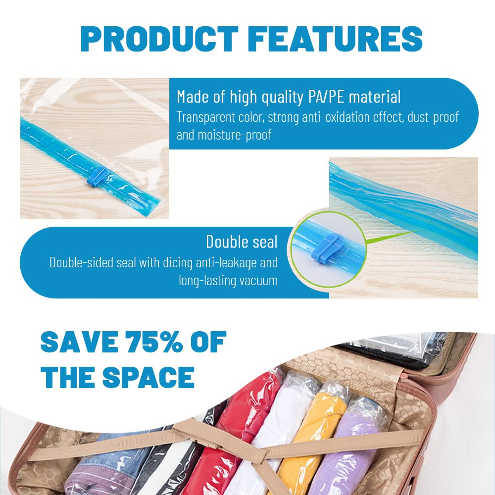 5Pcs Small Vacuum Storage Bags for Clothes - 50x40cm/20x16in Space Saver Compression Bags, Hand Rolled Dust Proof Travel Organizer - Perfect for Travel, Seasonal Clothing Storage & Space Saving in Closet