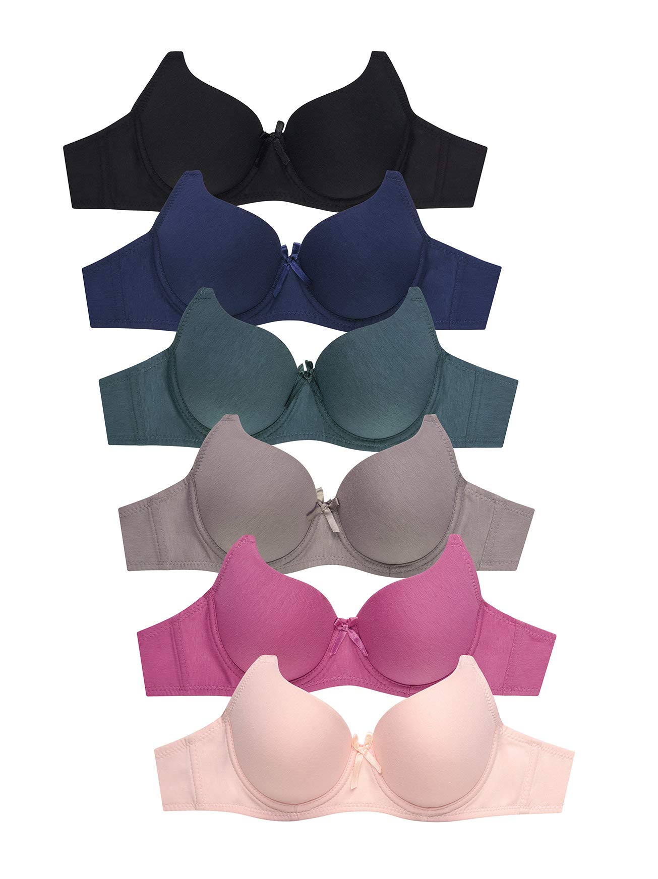 6-Pack Comfortable Padded Underwire Bras for Women - Everyday Basic B/C Cup Support - Perfect for Work, Gym & Daily Wear