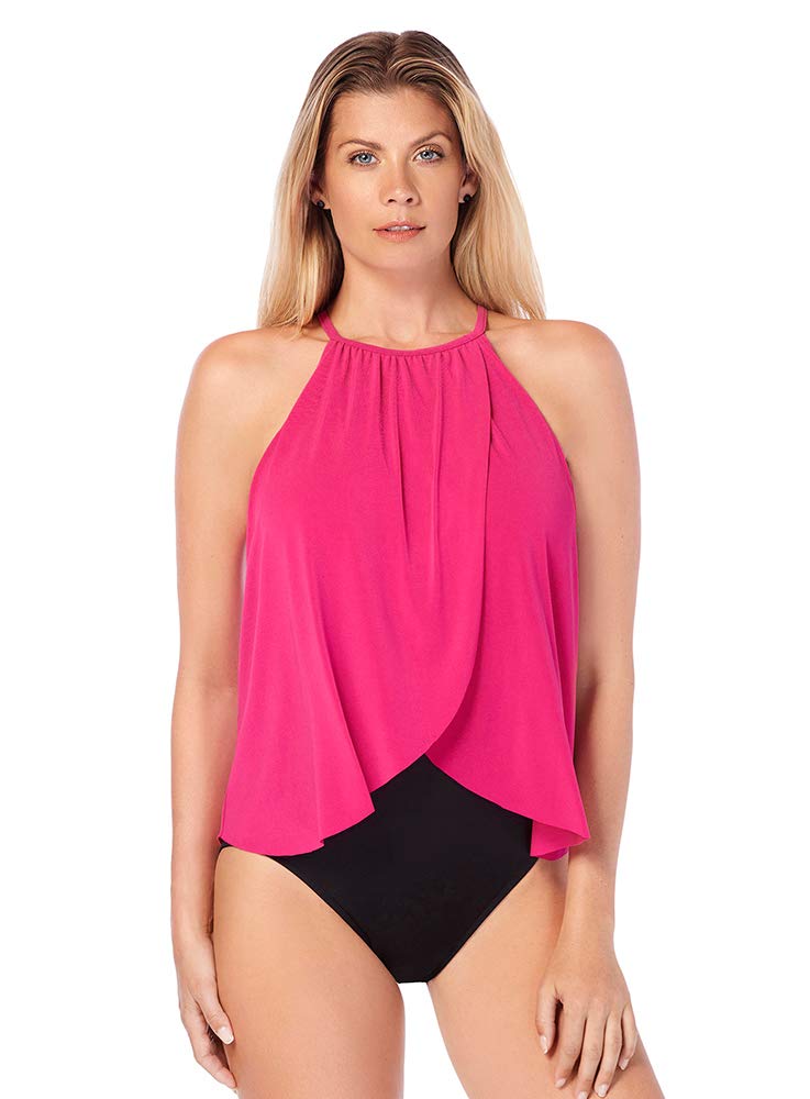 MagicSuit Women's One Piece Swimsuit - High Neckline, Soft Cup, Solid Rose Color, Size 14 | Perfect for Beach Vacations, Pool Parties & Summer Getaways