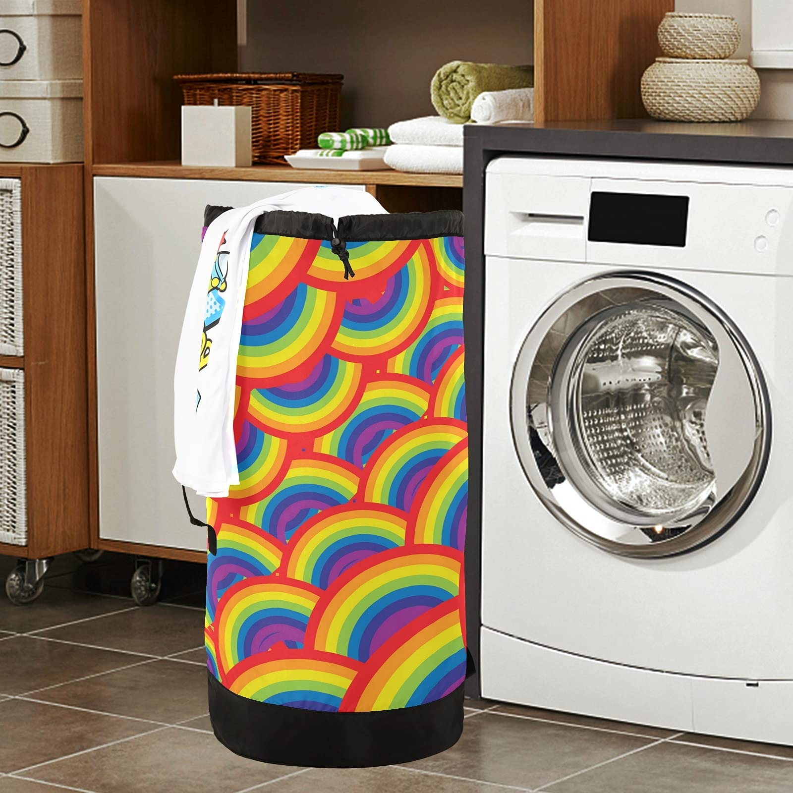 Abstract Rainbow Seamless Backpack Laundry Bag with Adjustable Straps - Drawstring Hamper for Dirty Clothes & Toy Storage - Perfect for Dorm, Travel & Camping