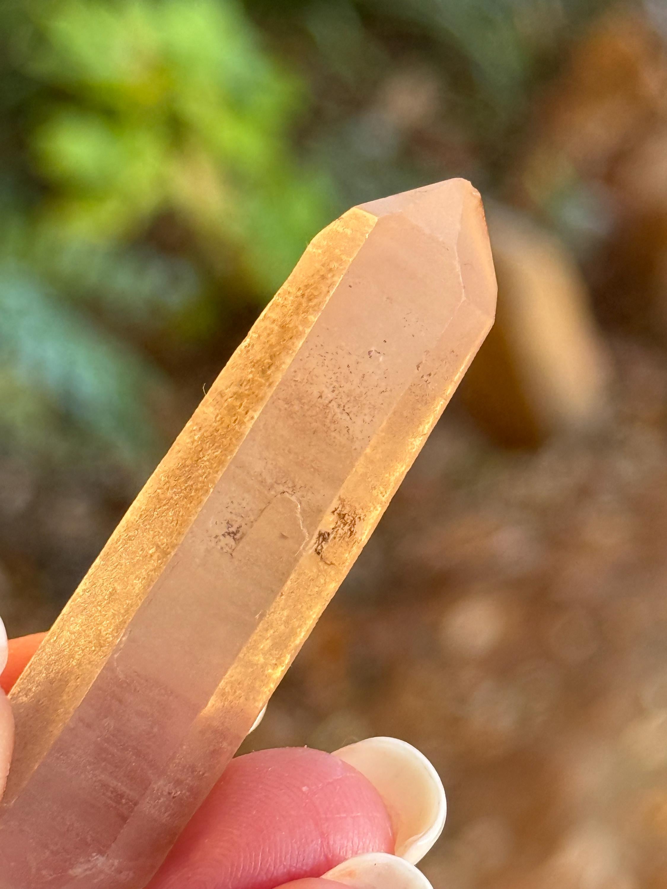 Premium Strawberry Pink Mint Lemurian Crystal Wand - 2.25