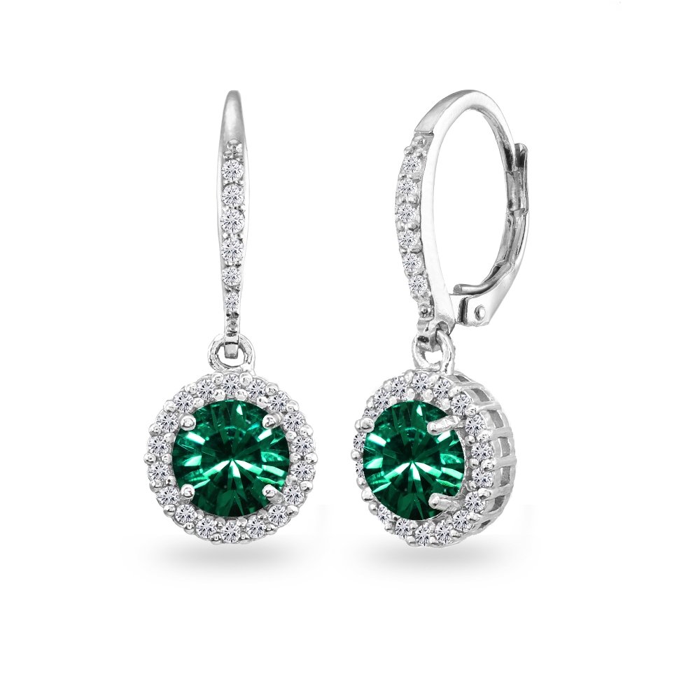 Elegant Sterling Silver Round Halo Dangle Leverback Earrings with European Crystals | Perfect for Weddings, Parties & Special Occasions