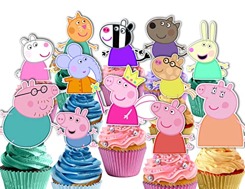 24-Piece Pink Peppa Pig Cupcake Toppers Set - Adorable Piggy Cake Decorations for Birthday Parties, Baby Showers & Themed Celebrations