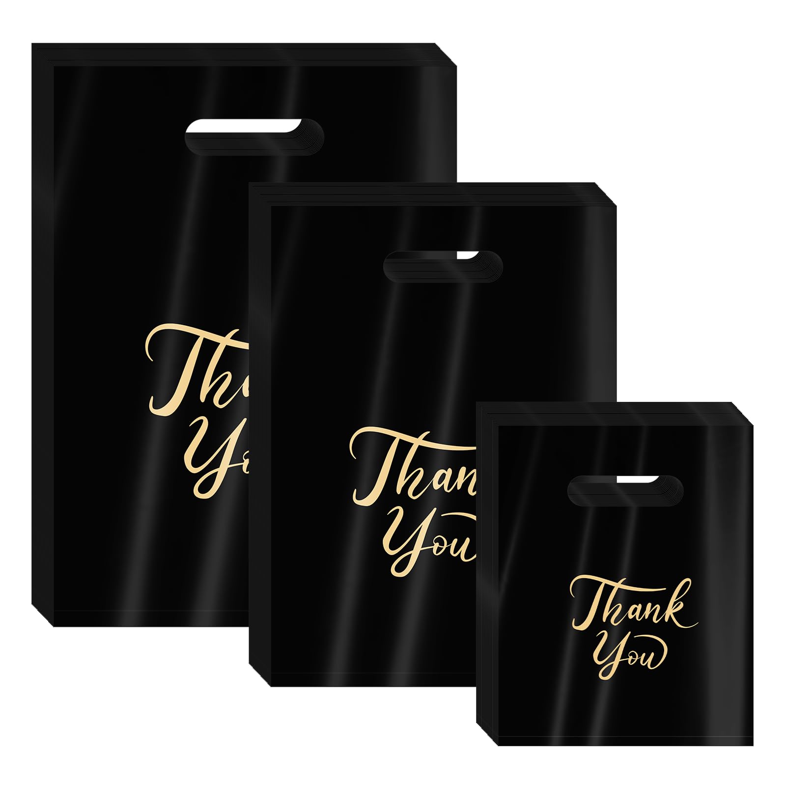 300 Pcs Thank You Merchandise Bags - 3 Size Plastic Shopping Bags with Handles for Retail, Wedding, Party & Business | Bulk Wholesale Gift Packaging Bags for Stores, Events & Goodie Bags | Perfect for Retail Packaging, Party Favors & Customer Appreciation Gifts