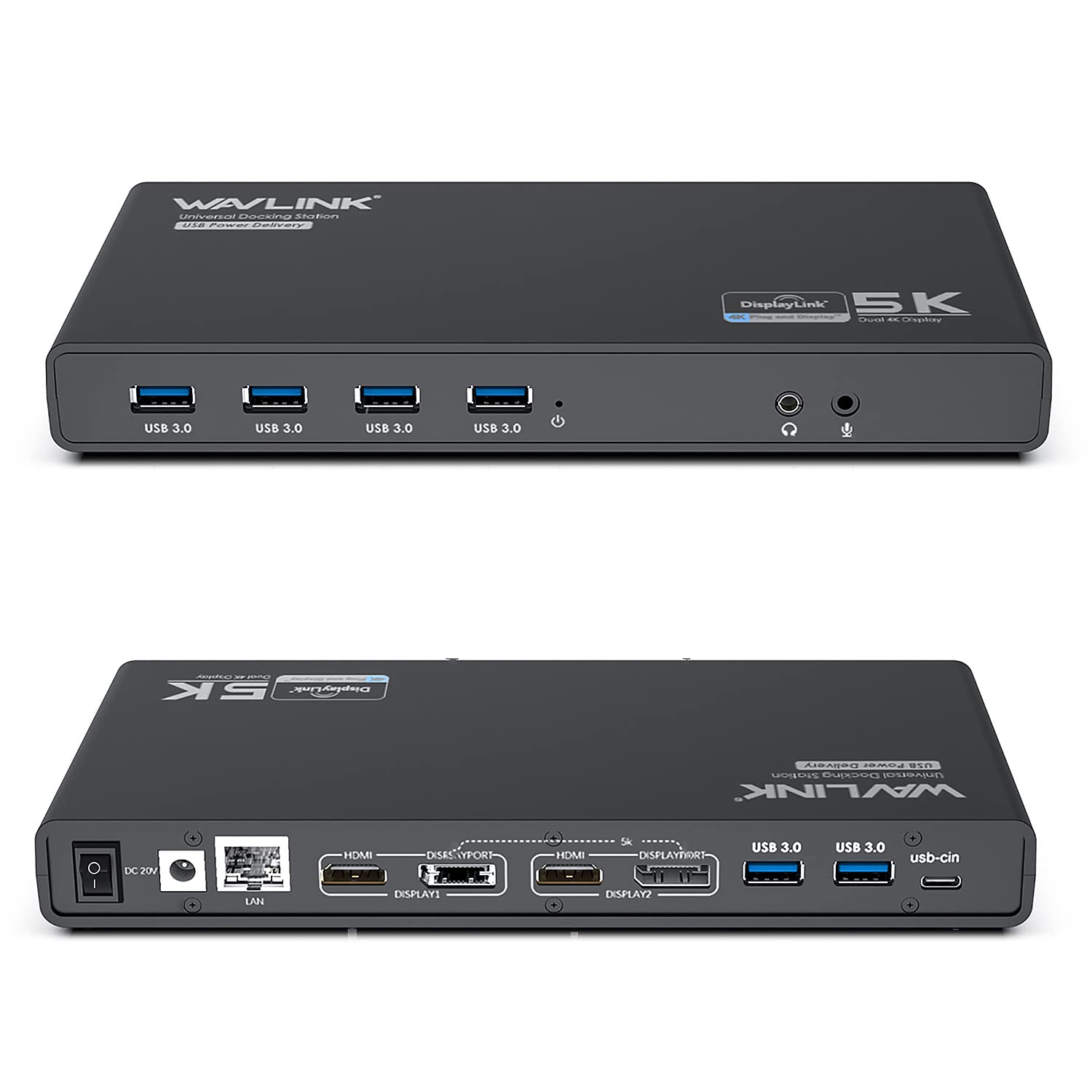 WAVLINK USB 3.0 Universal Laptop Docking Station with 65W Power Delivery - Dual Monitor Support (5K/4K) via 2 HDMI & 2 DisplayPort - Gigabit Ethernet, 6 USB 3.0 Ports, Audio/Mic - Compatible with Windows & Mac OS - Perfect for Home Office, Remote Work & Multi-Tasking Professionals
