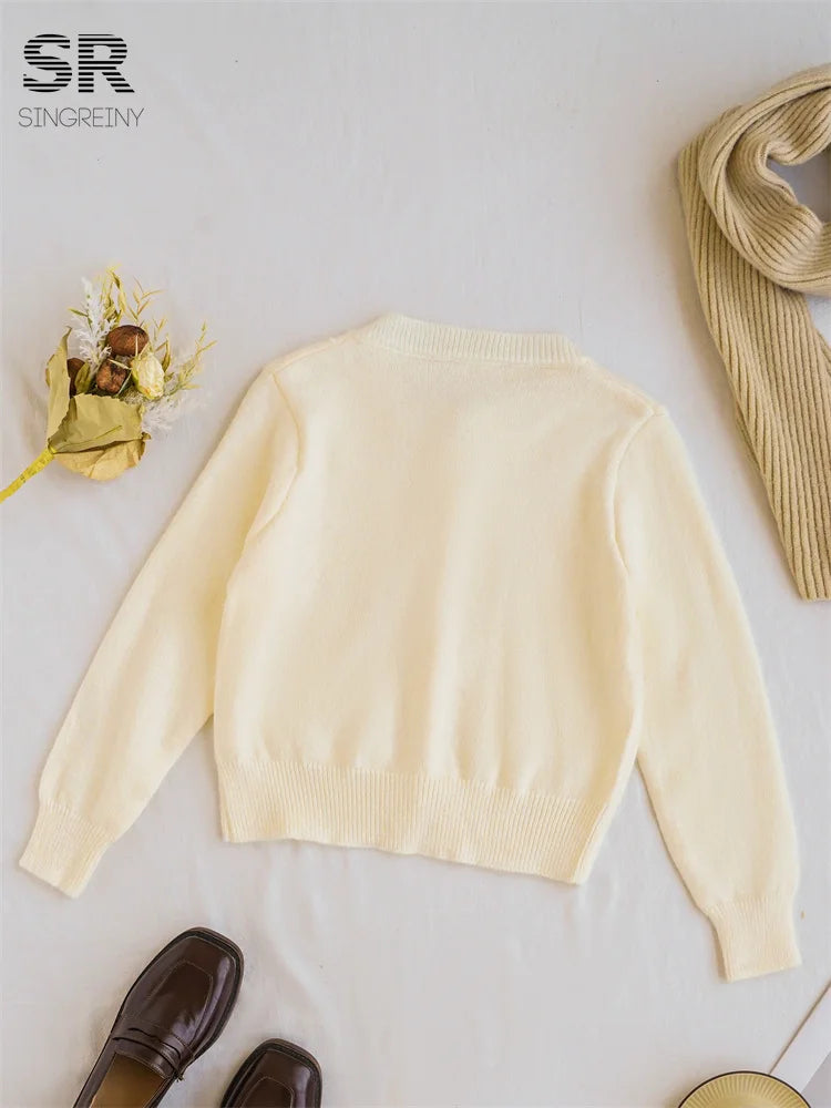 Cherry Beading Design Sweater for Women - Elegant Knit Pullover with Floral Embroidery - Perfect for Casual Outings, Office Wear & Date Nights