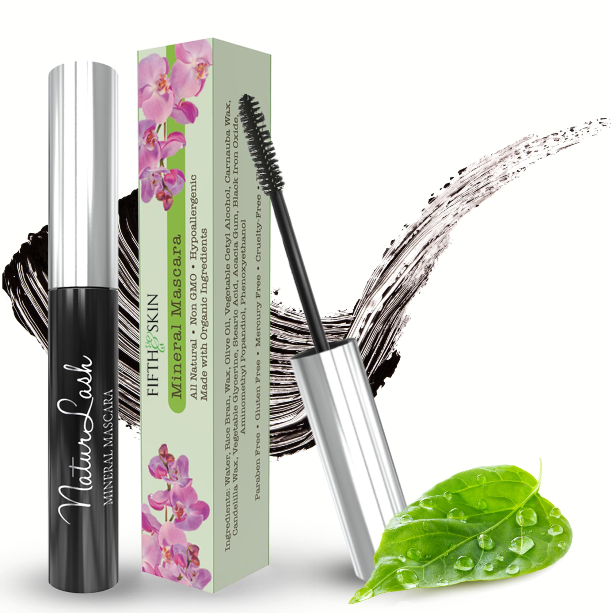 Fifth & Skin NATURLASH Natural Black Mascara - Hypoallergenic Vegan Mascara for Sensitive Eyes | Cruelty Free, Gluten Free & Paraben Free | Lengthens & Thickens Lashes | Perfect for Daily Wear & Special Occasions