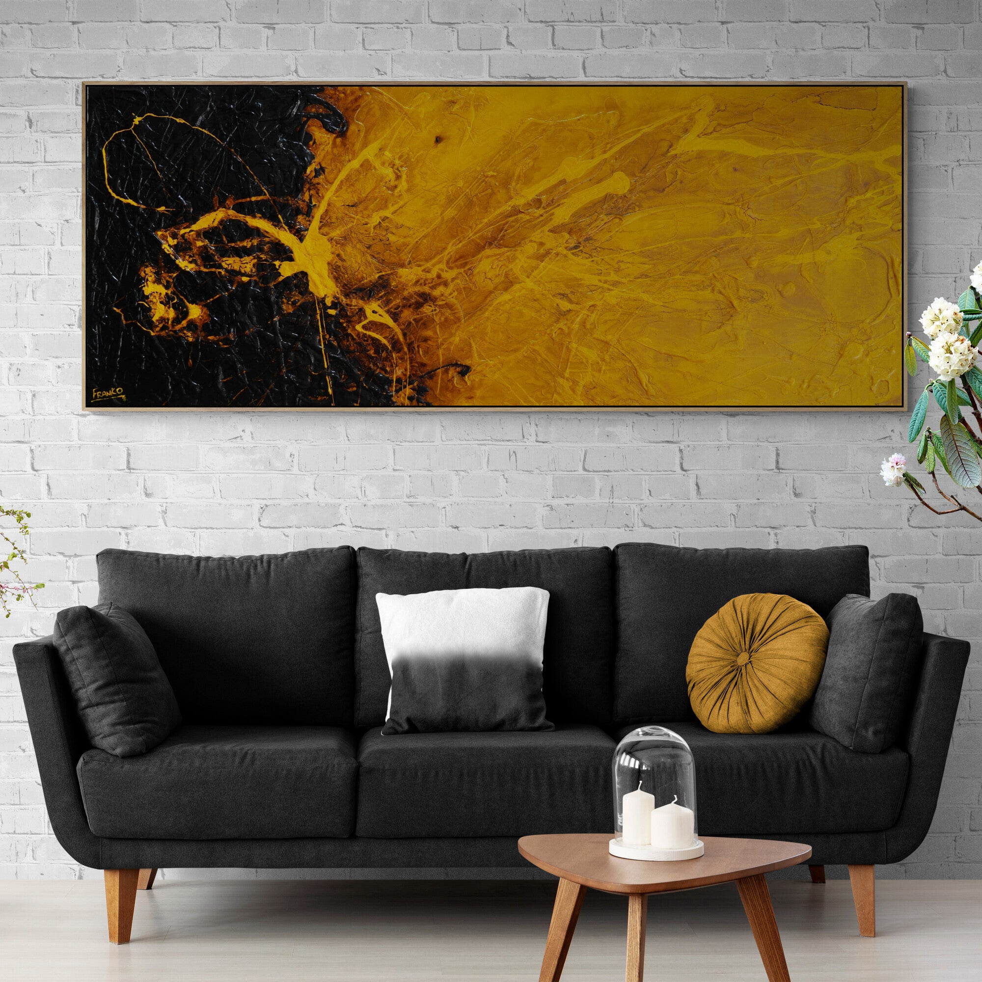 200cm x 80cm Seeded Sunflower Textured Abstract Wall Art Painting - Modern Home Decor for Living Room, Bedroom & Office