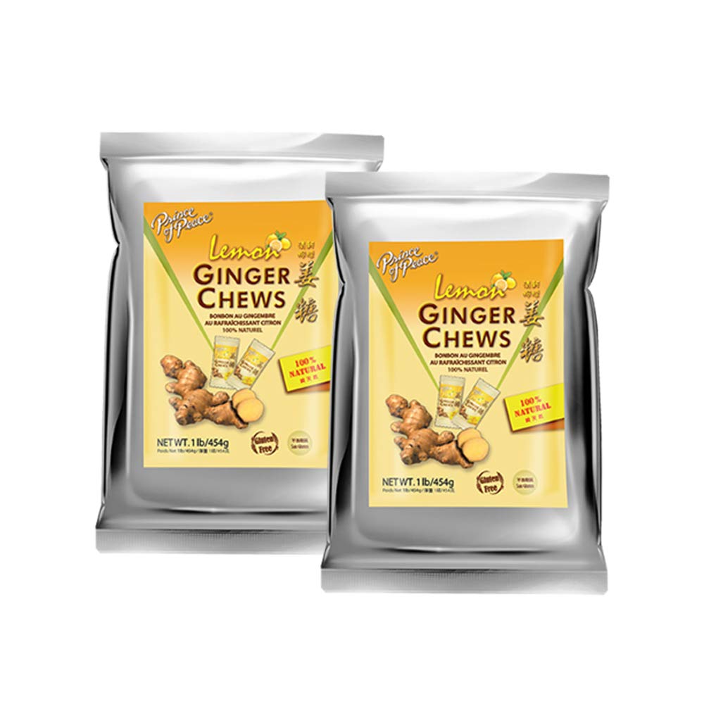 Prince of Peace Ginger Chews With Lemon, 1 lb. – Natural Candied Ginger & Lemon Candy – Lemon Ginger Chews for Digestion & Nausea Relief – Perfect for Travel, Motion Sickness & After Meals – 2 Pack