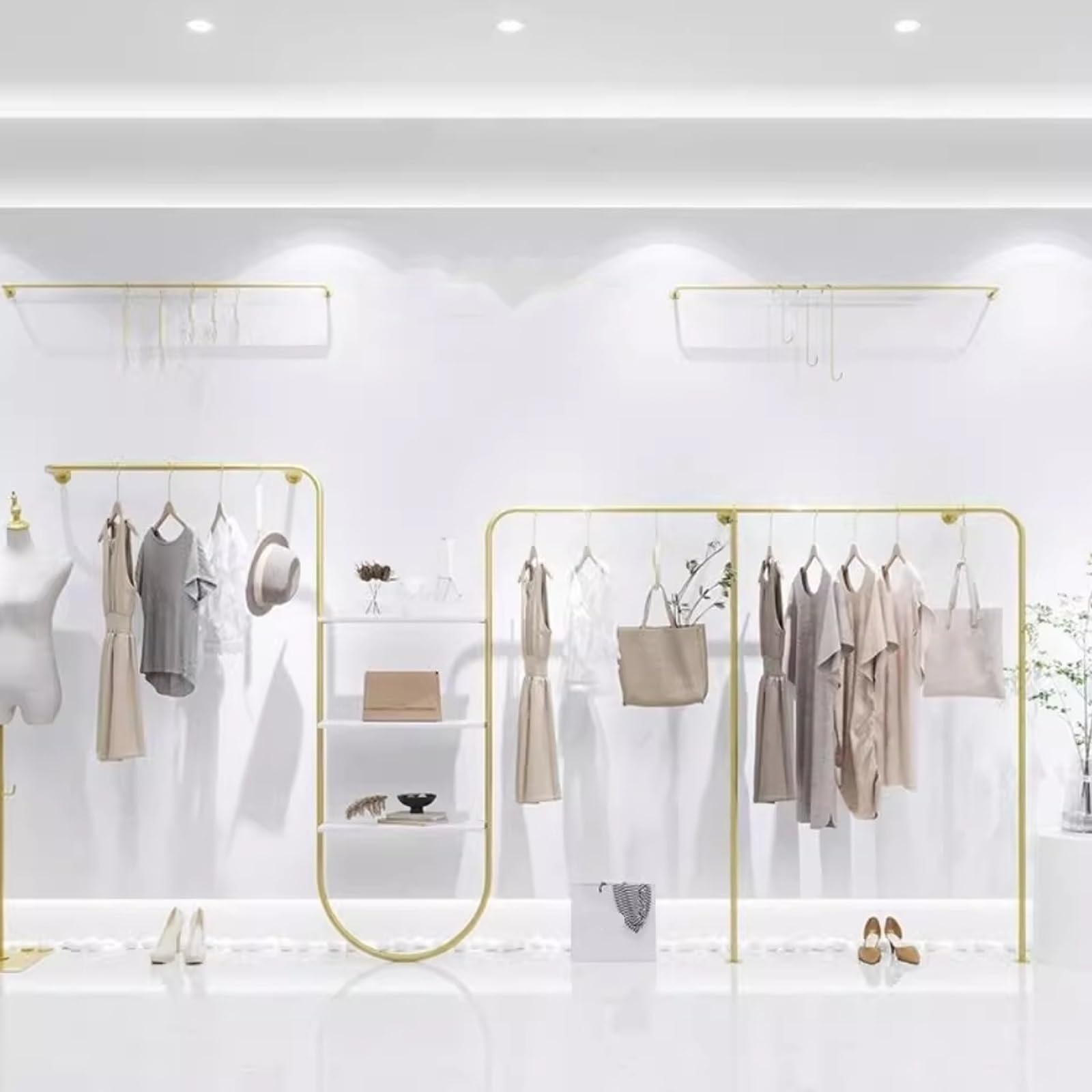 Heavy Duty Wall Mounted Clothes Rack with Shelves - 300x28x160cm Garment Display Stand for Retail Stores, Clothing Storage & Shoe Organization - Perfect for Boutiques, Walk-in Closets & Commercial Spaces