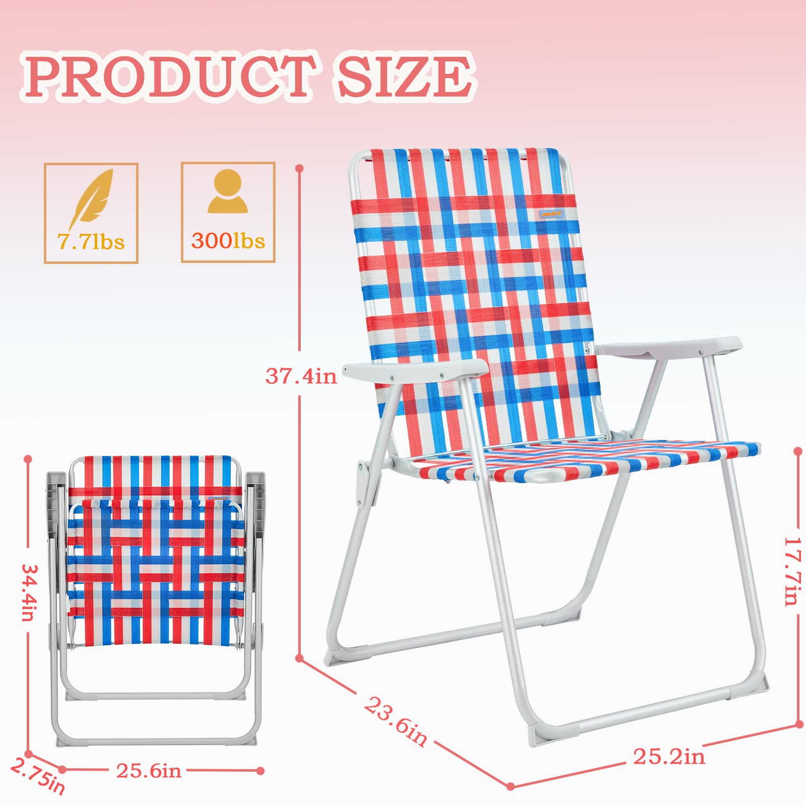 WEJOY Extra Wide Oversized Folding Beach Chair - Lightweight Aluminum Webbed Lawn Chair for Adults, Portable Camping Chair with Off-Ground Design - Perfect for Beach, Backyard, Picnics, Camping & Indoor Use