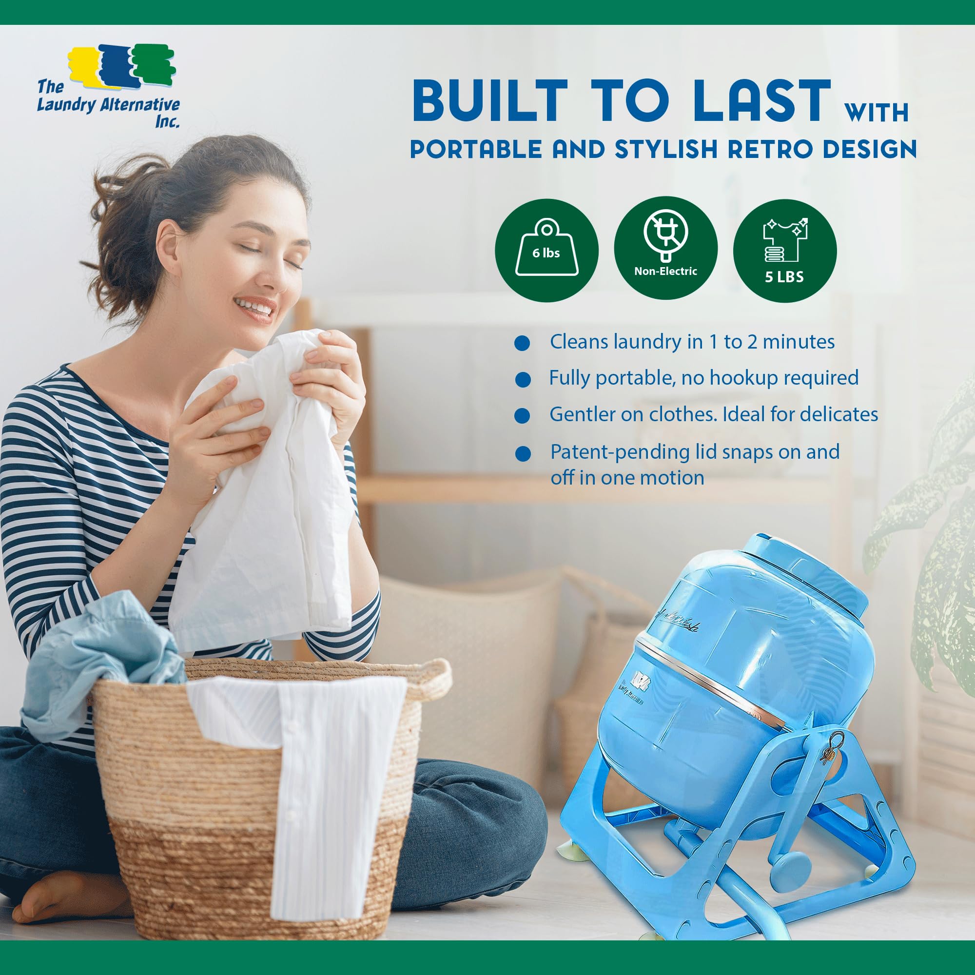 **WonderWash Portable Manual Washing Machine - Compact Non-Electric Hand Washer for Apartments, Tiny Homes & RVs - Retro Design Countertop Laundry Solution for Camping, Travel & Small Spaces - Blue**